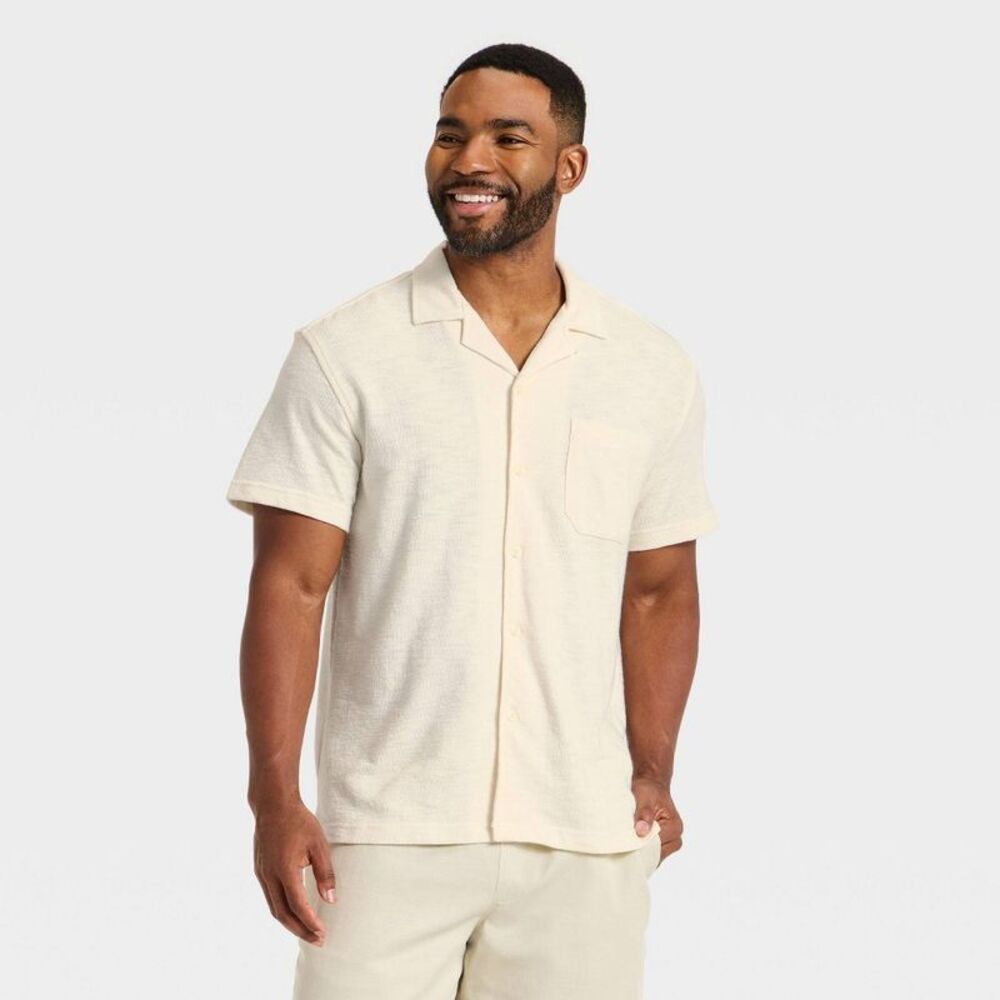 Men's Short Sleeve Knit Camp Shirt - Goodfellow & Co Ivory S